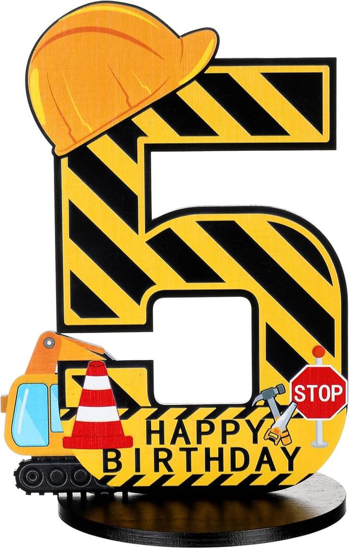 Construction 3rd Birthday Number Sign Centerpiece Truck 3rd Sign Construction Birthday Party Supplies Wooden Excavator Hat 3 Years Old Number for Boys Anniversary
