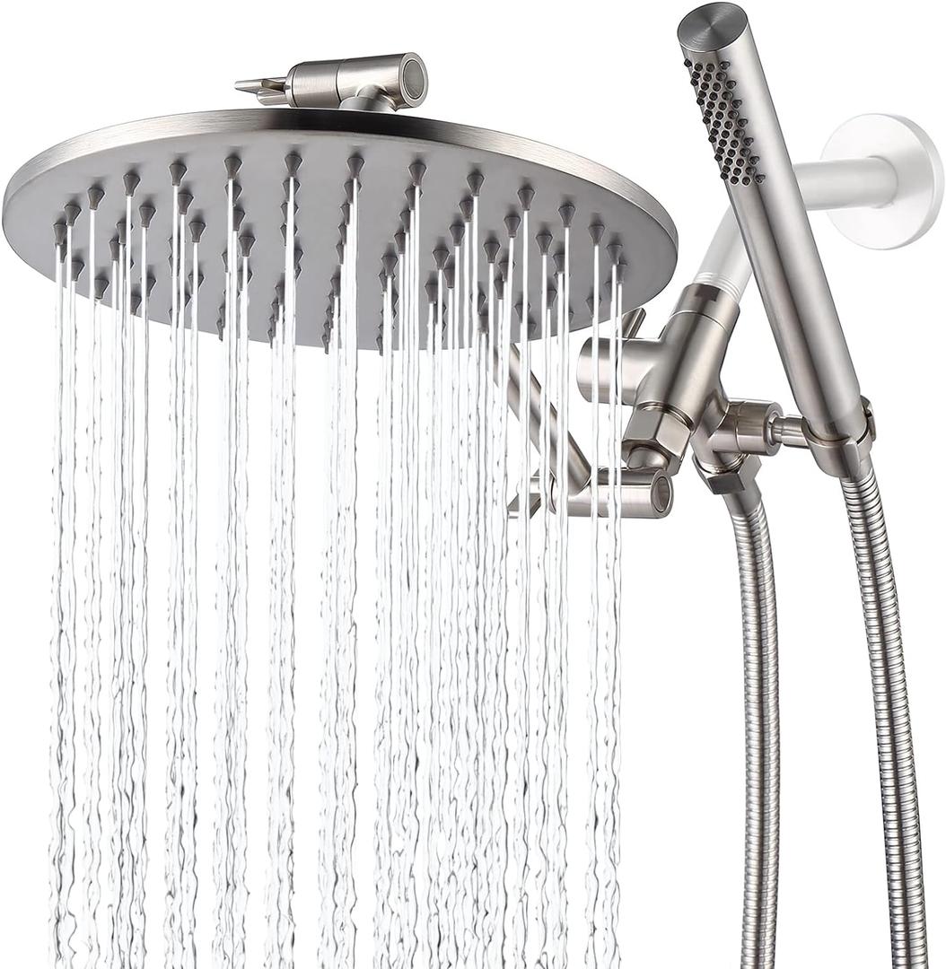 G-Promise All Metal Dual Shower Head Combo, 8 Inch Rainfall Shower Head, Handheld Spray Wand, Smooth 3-Way Diverter, with Adjustable Extension Arm, 71 Inches Long Hose (Brushed Nickel)