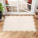 GarveeHome Scalloped Washable Rug 9x12 Area Rug for Bedroom Non Slip, Beige