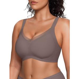 Vertvie Wireless Bras for Women No Underwire Supportive Mesh Crossover Bra Seamless Push Up Full Coverage Everyday Bralettes (X-Large, Grey)