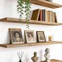 24 Inch Rustic Wood Floating Shelves Farmhouse Wooden Wall Shelves for Bathroom Bedroom Living Room Kitchen Office Set of 4 Light Brown
