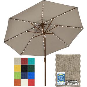 EliteShade USA 10-Year-Non-Fading 9ft Market Patio Umbrella, Commercial Grade Table Sun Umbrella with 80 Solar LED Lights, Crank Open, Windproof & UPF 50+ UV Protection for Garden, Deck, Pool, Backyard, Mushroom