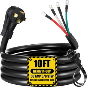 Kanayu 10 FT 6/8 AWG 50 Amp 4 Prong Replacement Range Power Cord Compatible with NEMA 14-50p to 4-Wire, Compatible with EV Plug/J1772 Connector, 6/2+8/2 AWG STW, Etl Listed