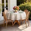 MIULEE Beige Round Linen Polyester Tablecloth with Decorative Cutouts Spring Waterproof Stain Resistant & Shrink-Proof Table Cloth 60x60 inch Farmhouse Style for Dining Wedding and Outdoor