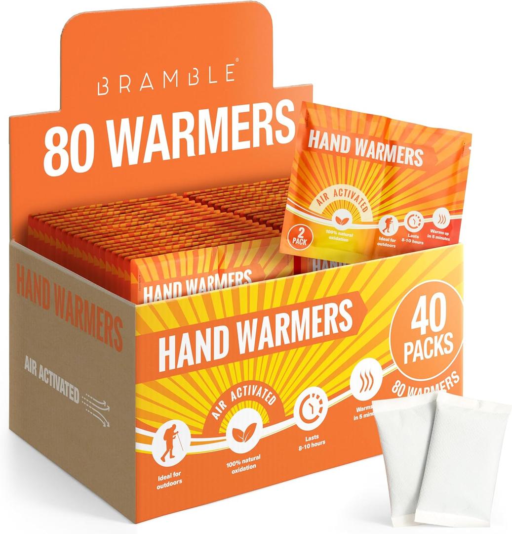 Bramble Hand Warmers Disposable Bulk Up to 10 Hours of Heat for Cold Weather, Ski, Camping & Outdoor Activities | Air Activated Instant Heat Packs for Body, Feet, Adult & Kids