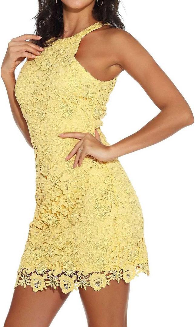 Jovono Women Tank Bodycon Dress Lace Halter Neck Dress Sleeveless Basic Midi Club Dresses Party Short Summer Dress (XL)