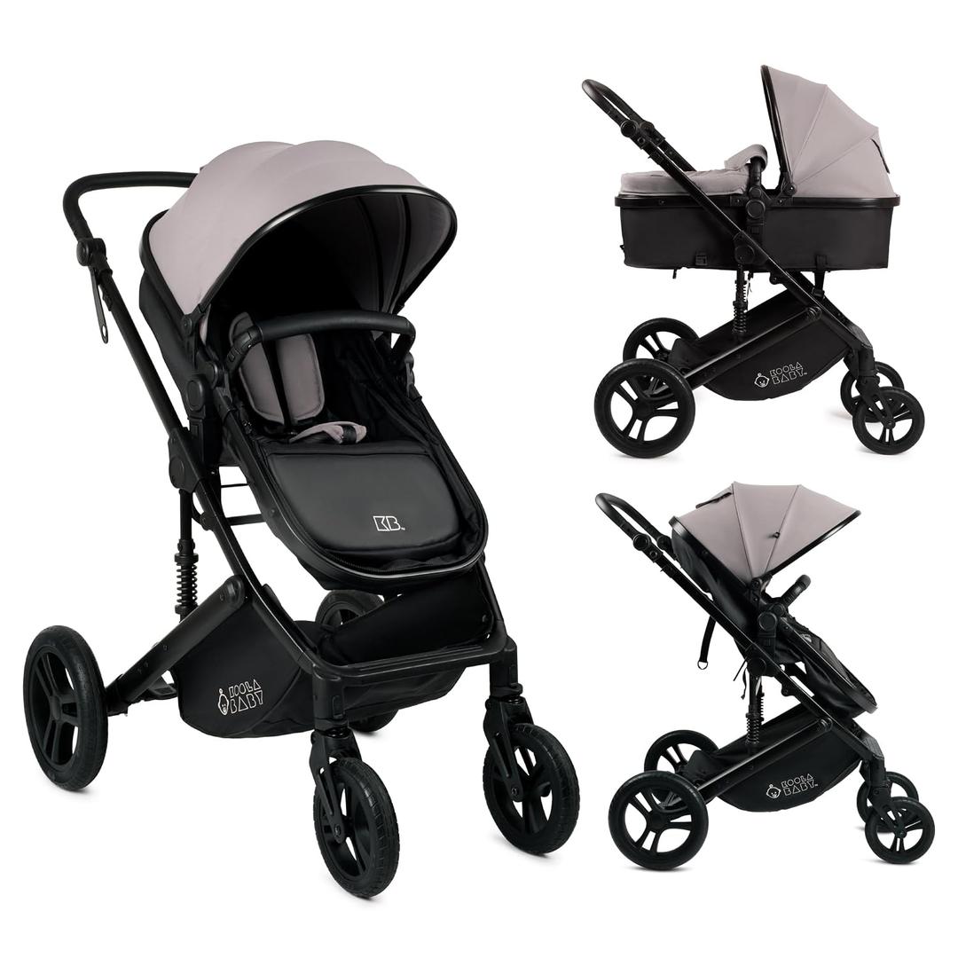 KOOLABABY 2-in-1 Foldable Baby Stroller Newborn to Toddler Stroller with Extendable Canopy, 5-Point Harness & Large Storage Basket One Hand Fold