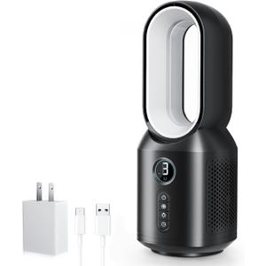 let'me 13 Inch Desk Fan, Small Bladeless Table Fan, Small Fan with 3 Speeds and Night Light, Quiet Desk Fan for Personal, Bedroom, Office, Nightstand (Black)