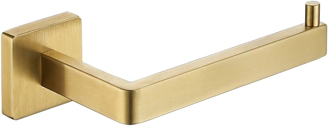 JQK Toilet Paper Holder Gold, 5 Inch 304 Stainless Steel Thick 0.8mm Tissue Paper Dispenser for Bathroom, Hold Mega Rolls, Brushed Gold Wall Mount Left or Right, TPH250-BG