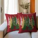 2 x Kawani Christmas Red Decorative Pillow Covers 18x18 Inch Set of 2 Christmas Tree Outdoor Throw Pillow Covers Winter Xmas Holiday Pillowcases Cushion Covers for Home Couch Christmas Decor