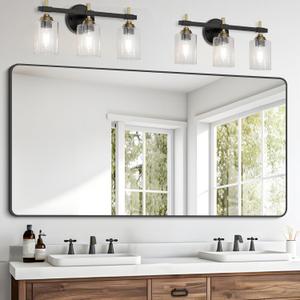 FORBATH Bathroom Mirror 30" X 60", Large Rectangular Wall Mirror, Black Metal Framed Rounded Corner Wall Mounted Mirror for Bathroom Bedroom Entryway Decor(Horizontal/ Vertical)