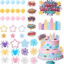 61pcs Spider Theme Cake Toppers, Multicolored Cartoon Theme Cake Decorations Include Foam Balls Stars Webs City Patterns for Boys Girls Birthday Party Favors