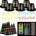 62 Pcs Neon New Year's Eve Party Supplies 2026 Hat Kit for 26 Guest Glow in The Dark Party Supplies Neon Hats, Headbands, Horns, Necklaces for Nye Party Supplies, Happy New Year Eve Neon Decor