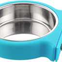 Crate Dog Bowl Removable Stainless Steel Water Food Feeder Bowls Cage Coop Cup for Cat Puppy Bird Pets (Large, Blue with Corrugated Clip)