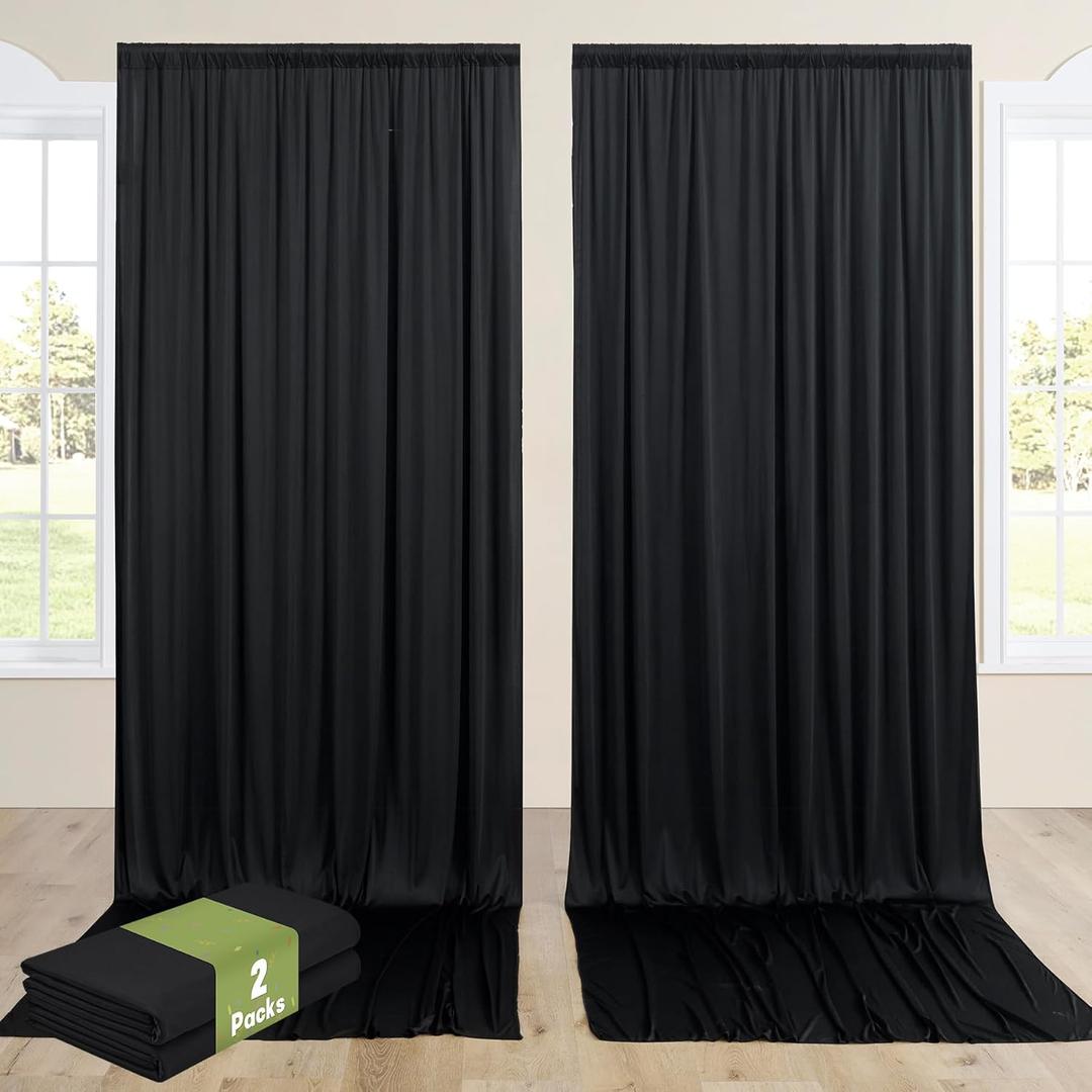 10ftx14ft Black Backdrop Curtain for Wedding Parties, Wrinkle Free Polyester 2 Panels 14 ft Long Photo Backdrop Drapes Back Drop Cloth for Birthday Photography Background Party Backdrop
