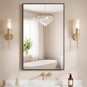 NEWBULIG 24x40 Wall Mirror, Bathroom Mirrors for Over Sink, Black | Matte Metal Framed Vanity Mirror with Tempered Glass, Entryway, Living Room, Bathroom