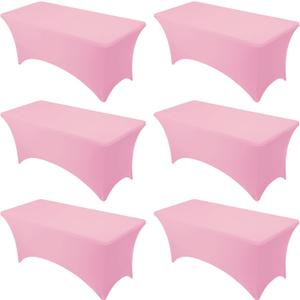6-Pack Premium Pink Spandex Tablecloths for 6ft Rectangle Tables, Stain & Wrinkle-Resistant, Washable Stretch Polyester Fitted Table Cover for Weddings, Banquets, Trade Shows Events