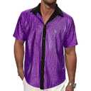 Mens 70S Disco Outfits Sequin Shirt Short Sleeve Button Down Shirts Party Novelty Shirts Nightclub Christmas Prom Costume, Size L