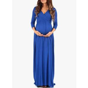 Mother Bee Maternity V-Neck 3/4 Sleeve Ruched Waist Dress Size Medium