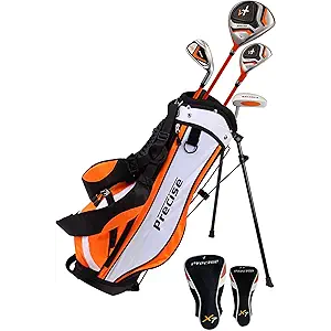 Precise X7 Kids Golf Clubs Set for Ages 3-5, 6-8, 9-12 | Right Hand Girls & Boys Golf Clubs with Lightweight Graphite Shafts, Hybrid & Stand Bag