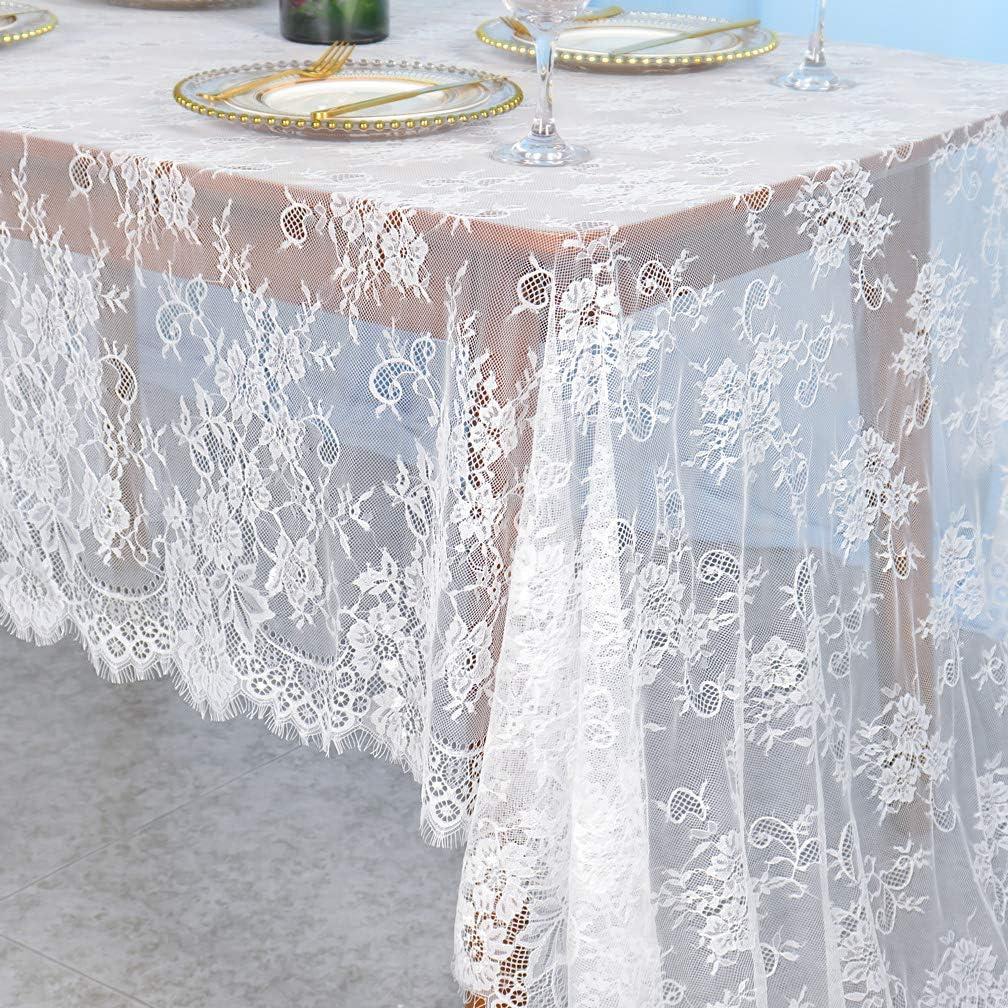 Partisout Vintage Lace Tablecloth 60x120 Inch - Elegant Boho Floral Rectangular Overlay for Wedding, Dining, Farmhouse Decor - Delicate Table Runner Home & Party (White)