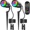 HIBOITEC RGBW Low Voltage Landscape Lighting 12W with Remote Connectors Spotlights Landscape Lights 12-24V AC/DC Waterproof for House Yard Trees Outdoor Christmas 2Pack(Transformers NOT Included)