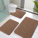 OLANLY Bathroom Rugs Sets 3 Piece, Soft Absorbent Chenille Bath Mats and U-Shaped Contour Toilet Rug, Quick Dry, Home Decor Accessories, Bath Mat Set for Bathroom (30"x20"+24"x16"+24"x20", Mocha)