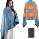 Heated Blanket Battery Operated 5V 10000mAh Battery 62" x 35" Portable Heated Shawl Wraps for Women Men Cordless Rechargeable Heated Blanket 3 Heating Settings 6 Heating Zones Blue