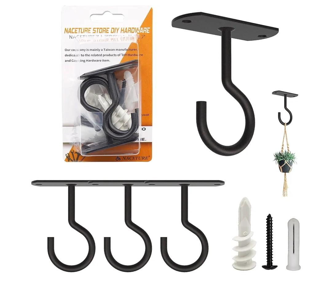 NACETURE Ceiling Hooks Heavy Duty 2 Pack - Plant Hooks for Ceiling Hanging Hook for Hanging Basket Hook, Light, Bird Feeders, Wind Chimes Décor Indoor & Outdoor (Black, 2.5 Inch 4 Pack)