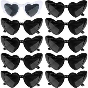 Jaciya 10-Pack Heart Shaped Sunglasses for Bachelorette Party, Wedding, and Photo Shoots (Black)