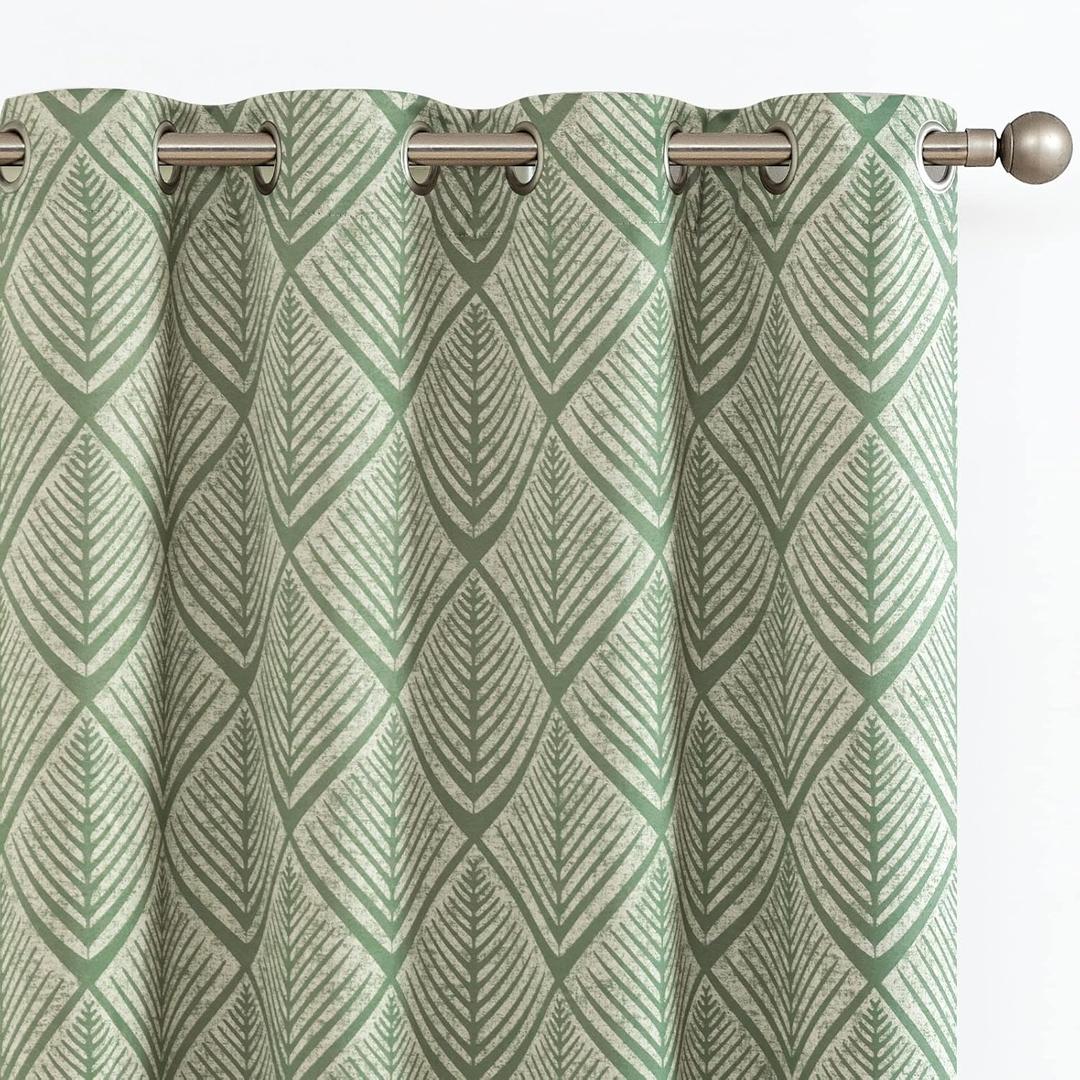 jinchan 80% Blackout Curtains for Bedroom, Geometric Patterns Drapes for Living Room, Window Treatments for Room Darkening, Grommet Thermal Insulated Curtains 72 inch Length 2 Panels, Sage Green
