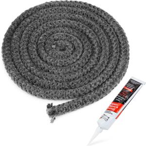 Stanbroil Wood Stove Gasket, 1/2" x 84" Graphite Impregnated Fiberglass Rope Seal and High-Temperature Cement Gasket Kit Replacement for Wood Stoves Door