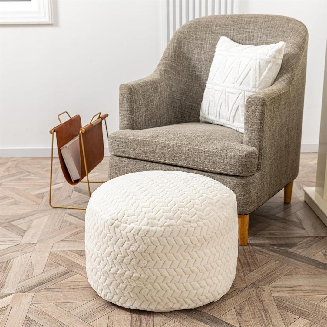 AbunHeri Ottoman Pouf Unstuffed Round Foot Rest Poof Ottoman No Filler Floor Foot Stool with Storage for Living Room Bedroom Ivory Pouf Cover Without Filler