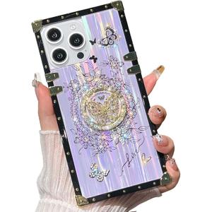 Cute Bling Compatible with iPhone 16 Pro Max Case,Luxury Glitter Cover with Sparkly Rhinestones Butterfly Foldable Stand Kickstand,Soft PC Bumper Protective Cover for Women & Girls(Purple)
