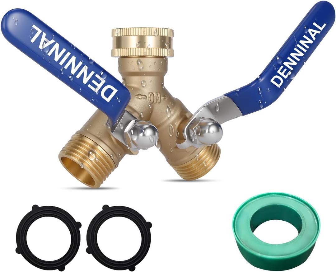 Brass Garden Hose Splitter 2 Way Heavy Duty, Safe Water Hose Splitter Drinking with 304 Stainless Steel Long Handle, Outdoor Full Flow Hose Bib Splitter Connector, Y Valve 3/4 Inch GHT Thread