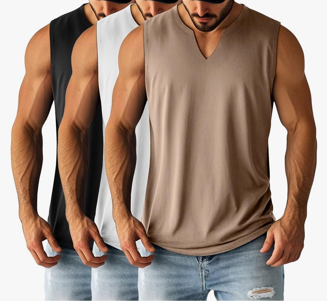 Ficerd 3 Pack Men's Big and Tall Muscle Tank Tops V Neck Sleeveless Shirts Plus Size Summer Casual Lightweight Tees 3XL
