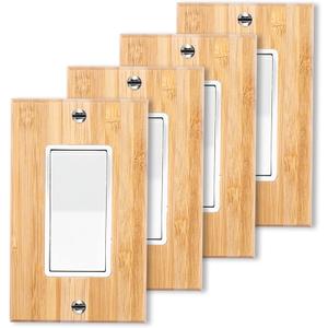 4PC Solid Wood Single Rocker Light Switch Plate 4.5" X 2.76" Bamboo Light Switch Cover Quality Raw Wooden Decorative Bedroom Kitchen Home Decor (Single Rocker) (Standard Size)