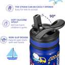 Fanhaw 14 Oz Kids Insulated Water Bottle with Straw - Stainless Steel Double Wall Vacuum Cup, Leakproof, BPA Free, Suitable for Boys and Girls(Blue - Under Construction)