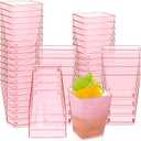 Mifoci 5 oz Plastic Dessert Cups Appetizer Cups for Parties Mini Square Disposable Dessert Bowls Clear Parfait Bowls for Pudding Fruit Yogurt Ice Cream Mousse(Pink,50 Pcs)