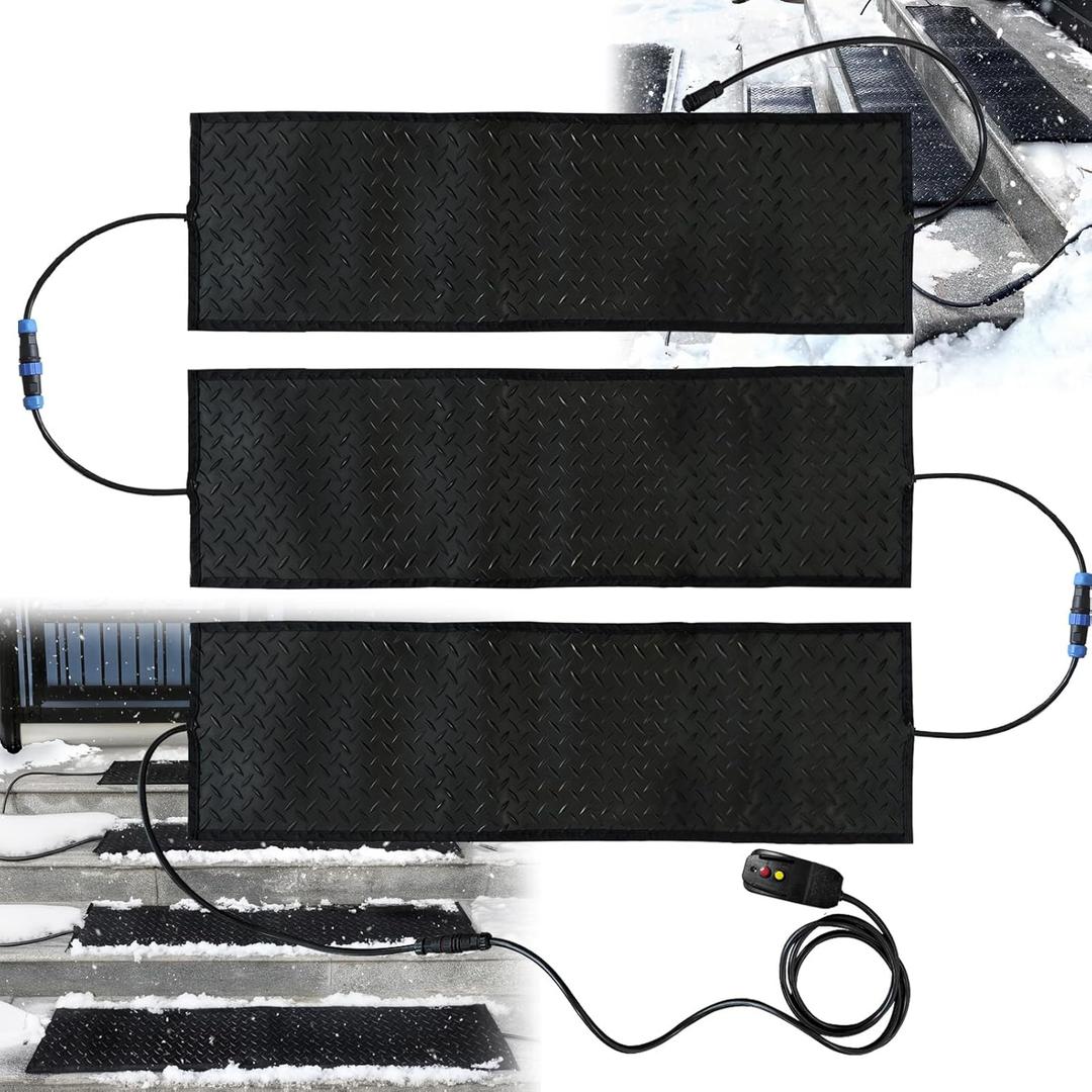 Heated Snow Melting Mats, 10x30in (3Pcs) Snow Melting Mats Outdoor, Electric Ice Melting Mats for Winter Snow Removal, Heated DrivewayDriveway Walkway Mats Outdoor with 10ft Power Cord