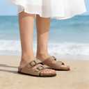 Womens Sandal Cork Footbed Slide, Arch Support Slides for Women with Adjustable Buckle, Comfortable Summer Beach Outdoor Sandals (Beige, US 7.5)