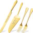 ROXBURGH Wedding Cake Knife and Server Set, Engraved Mr and Mrs Gold Forks Cake Cutting Set Pie Dessert Servers for Wedding Anniversary Bridal Shower Engagement