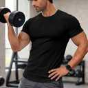 JMIERR Mens Short Sleeve T Shirt Summer Muscle Slim Fitted Crewneck Longline Tees Shirts for Gym Workout (Black, XL)