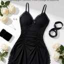 Girece Nightgowns for Women Sexy Ruched Chemise Lingerie Side Slits Lace Trim Sleep Dress for Date Night or Sleeping (Black, M)
