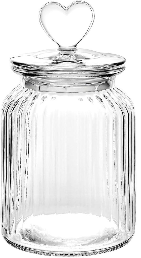 WHJY 1 Pc Airtight Glass Jars Decorative Jars, 32oz Jar of Hearts Cute Cookie Jar Decorative Jars with Lids Candy Jars for Candy Buffet Heart Shaped Lid - Stripes Textured