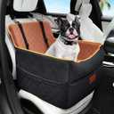 HEGGCOOE Small Dog Car Seat, Memory Foam Dog Booster Seats with Thick Cushion for Medium Dogs Under 35lbs, Detachable Washable Pet Car Seat Travel Bed with Storage Pockets,2 Safety Belts (Black+brown)
