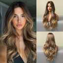 HAIRCUBE Ombre Blonde Wave Wigs for Women Long Curly Synthetic wig Middle Part Natural Looking Heat Resistant Fiber Wigs 24 Inch
