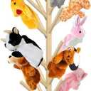 Wooden Puppet Stand – 45.5" Tall Puppet Tree Holds 30 Hand Puppets, Safe Storage & Display Organizer for Classrooms, Daycare, Therapy Rooms