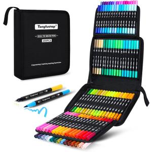 Tongfushop 100 Colors Dual Tips Brush Pens, Fine Felt Tip Watercolor Paint Markers, Water-Based Coloring Art Marker for Adult Painting, Lettering, Card Making, Painting, Sketching, Bullet Journal