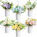Wavwavw 5 Pcs Wedding Table Centerpieces Camellias Artificial Flowers with Vase Summer Floral Arrangement Purple Blue Pink White Yellow Purple Green Flower Bouquet for Home Dining Table Party Decor